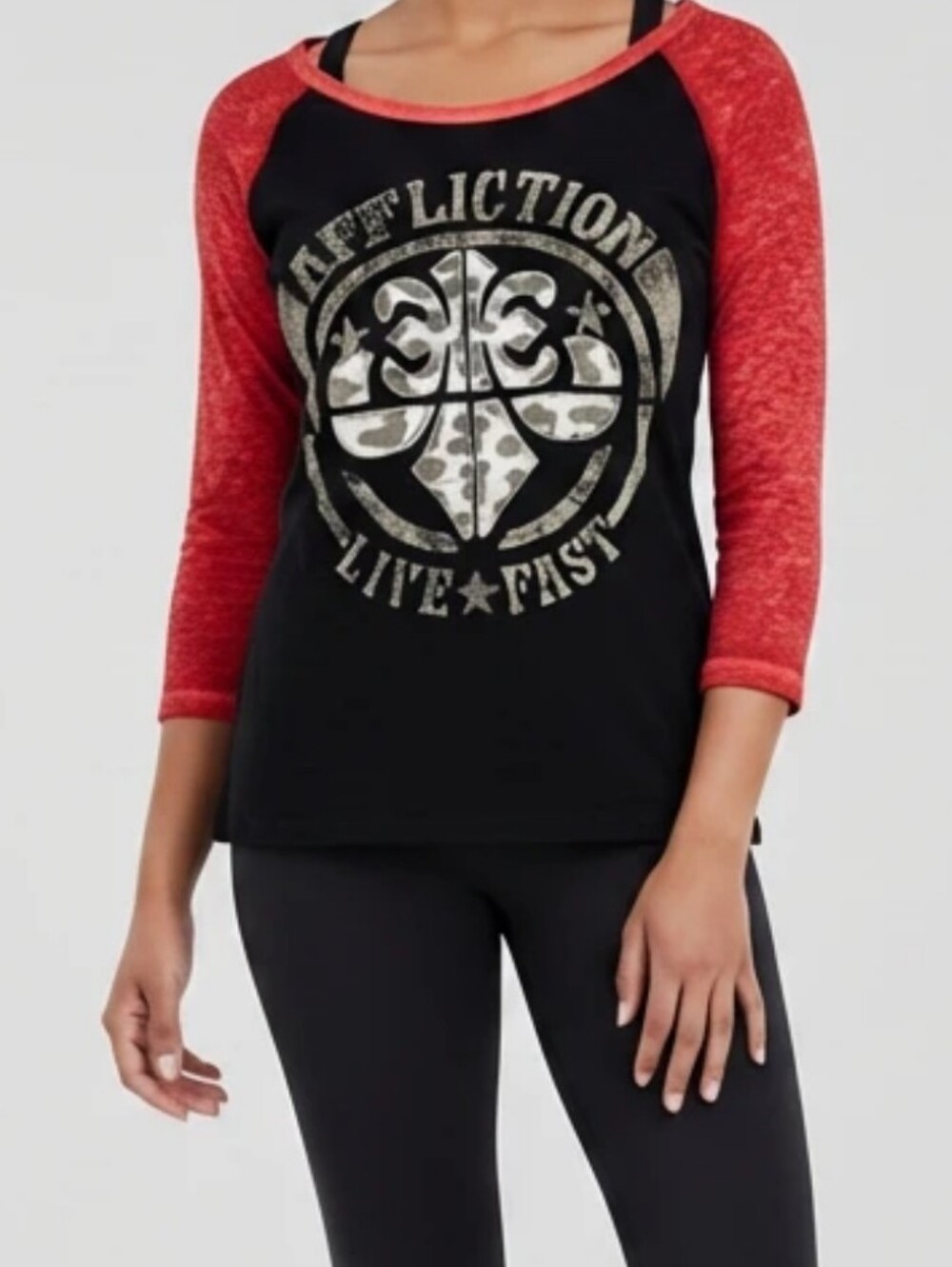Vintage Y2K Affliction Bling Rhinestone Embellished Burnout Shirt